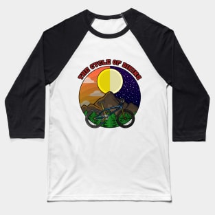 Mountain bike with Trees in Mountains at Day and Night Baseball T-Shirt